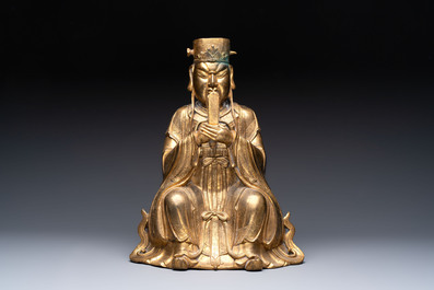 A Chinese gilt-bronze figure of Wenchang Wang, possibly Ming
