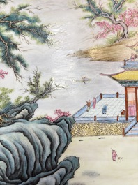 A massive Chinese famille rose 'mountainous landscape' plaque, 20th C.