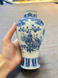 Five Chinese blue and white vases, Kangxi/Qianlong