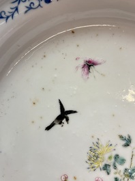 A Chinese famille rose plate with a bird and butterfly among blossoming branches, Yongzheng mark, Republic