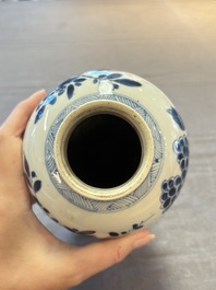 Five Chinese blue and white vases, Kangxi/Qianlong