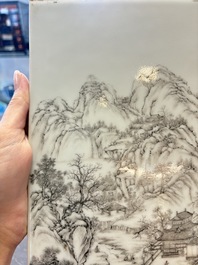 A Chinese grisaille 'mountainous landscape' plaque, 19th C.
