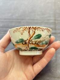 A set of four Chinese famille rose cups and saucers with horses, Qianlong