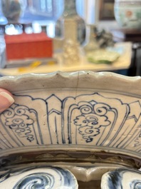 A rare Annamese or Vietnamese blue and white tazza with playing boys, 15/16th C.
