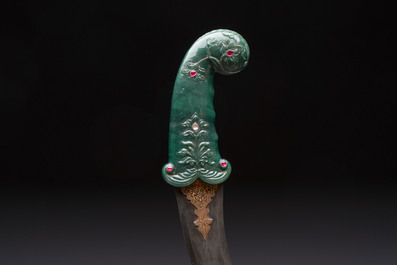 A spinach jade-hilted khandjar dagger, India, 19/20th C.