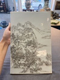 A Chinese grisaille 'mountainous landscape' plaque, 19th C.