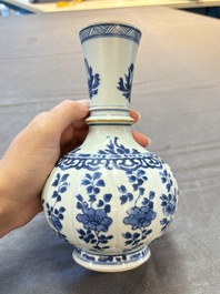 A Chinese blue and white hookah base with floral design, Kangxi