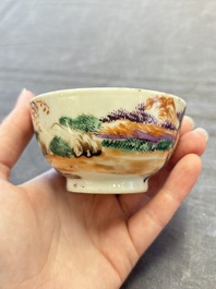 A set of four Chinese famille rose cups and saucers with horses, Qianlong