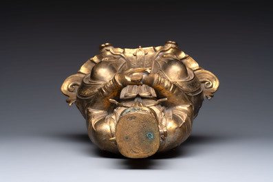 A Chinese gilt-bronze figure of Wenchang Wang, possibly Ming