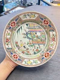 A Chinese famille rose plate with figural design, Yongzheng/Qianlong