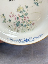 A Chinese famille rose plate with a bird and butterfly among blossoming branches, Yongzheng mark, Republic