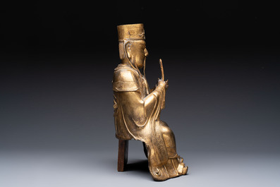 A Chinese gilt-bronze figure of Wenchang Wang, possibly Ming