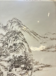 A Chinese grisaille 'mountainous landscape' plaque, 19th C.