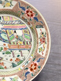 A Chinese famille rose plate with figural design, Yongzheng/Qianlong