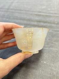 Six various Chinese agate, soapstone and serpentine wares, 19/20th C.