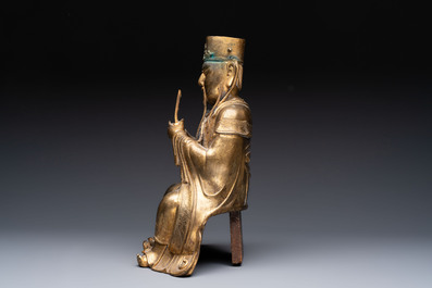 A Chinese gilt-bronze figure of Wenchang Wang, possibly Ming