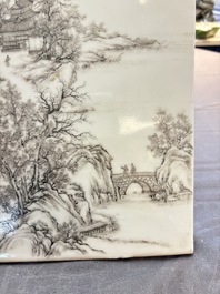 A Chinese grisaille 'mountainous landscape' plaque, 19th C.
