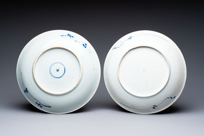Two Chinese blue and white dishes with floral design, Kangxi
