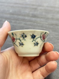 Three Chinese famille rose and grisaille cups and saucers, Qianlong
