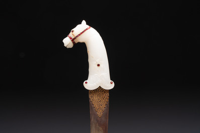 A white jade-hilted khandjar dagger, India, 19/20th C.