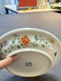 A Chinese famille rose plate with a bird and butterfly among blossoming branches, Yongzheng mark, Republic