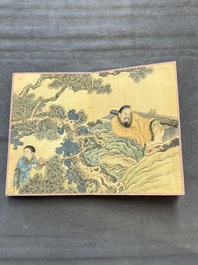 A Chinese album: 'Yuci Jingxinzhai Renwuce 御賜靜心齋人物冊', ink and colour on silk, Qianlong seal mark and of the period