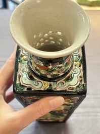 A Chinese robin's egg-glazed vase with relief floral design and a famille noire 'Four Heavenly Kings' vase, 19th C.