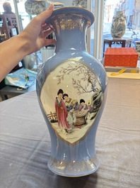 A Chinese famille rose lavender-blue-ground vase, Qianlong mark, Republic