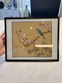 Seven Chinese school paintings: 'Flowers with birds and butterflies', ink and colour on silk, various signatures, 20th C.