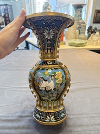 A pair of Chinese cloisonn&eacute; 'cranes' vases, Republic