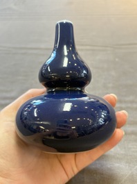 A fine Chinese sacrificial blue-glazed double gourd vase, Qianlong mark and of the period