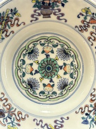 A pair of Chinese doucai 'anbaxian 暗八仙' plates, Xianfeng mark and of the period