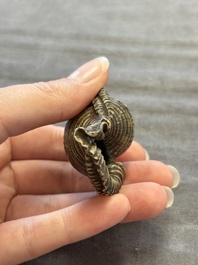 A rare Chinese brown- and turquoise-glazed conch-form brush washer, Qianlong
