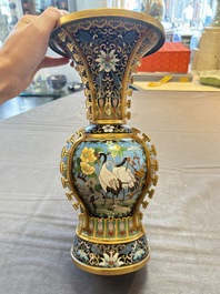 A pair of Chinese cloisonn&eacute; 'cranes' vases, Republic