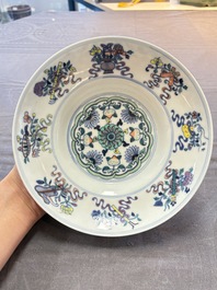 A pair of Chinese doucai 'anbaxian 暗八仙' plates, Xianfeng mark and of the period
