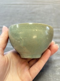 Two Korean celadon bowls with incised floral design, probably Goryeo/Joseon, 14/15th C.