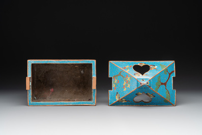 A Chinese archaistic enamelled copper 'elephant' censer with cover and a cloisonn&eacute; 'Luohan' censer with cover, 20th C.