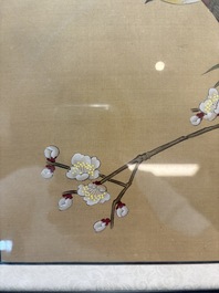 Seven Chinese school paintings: 'Flowers with birds and butterflies', ink and colour on silk, various signatures, 20th C.