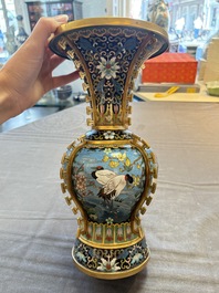 A pair of Chinese cloisonn&eacute; 'cranes' vases, Republic