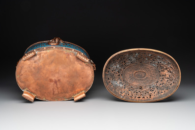 A Chinese archaistic enamelled copper 'elephant' censer with cover and a cloisonn&eacute; 'Luohan' censer with cover, 20th C.