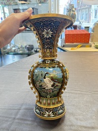 A pair of Chinese cloisonn&eacute; 'cranes' vases, Republic