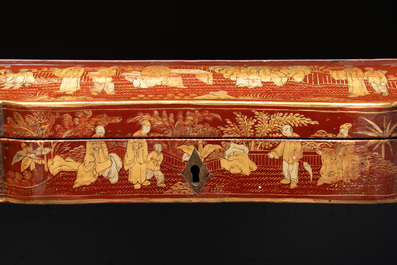 A large Chinese Canton gilt-lacquered presentation box with narrative design, 19th C.