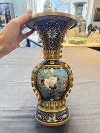 A pair of Chinese cloisonn&eacute; 'cranes' vases, Republic