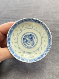 Ten Chinese blue and white cups, seven covers and eight stands, 19/20th C.