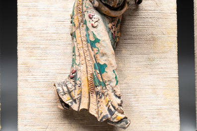 Three Chinese polychrome pottery figures, 19th C.