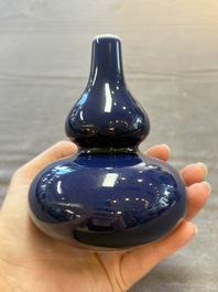 A fine Chinese sacrificial blue-glazed double gourd vase, Qianlong mark and of the period