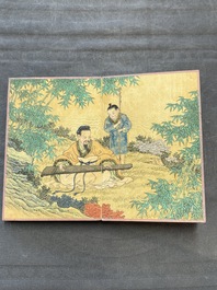 A Chinese album: 'Yuci Jingxinzhai Renwuce 御賜靜心齋人物冊', ink and colour on silk, Qianlong seal mark and of the period
