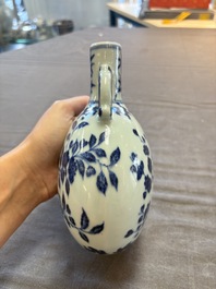 A rare Chinese blue and white 'magpie among flowering branches' moonflask, Yongzheng/Qianlong