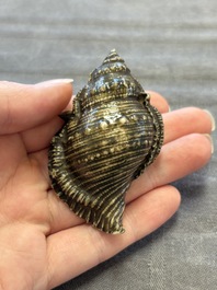 A rare Chinese brown- and turquoise-glazed conch-form brush washer, Qianlong