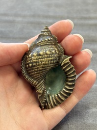 A rare Chinese brown- and turquoise-glazed conch-form brush washer, Qianlong